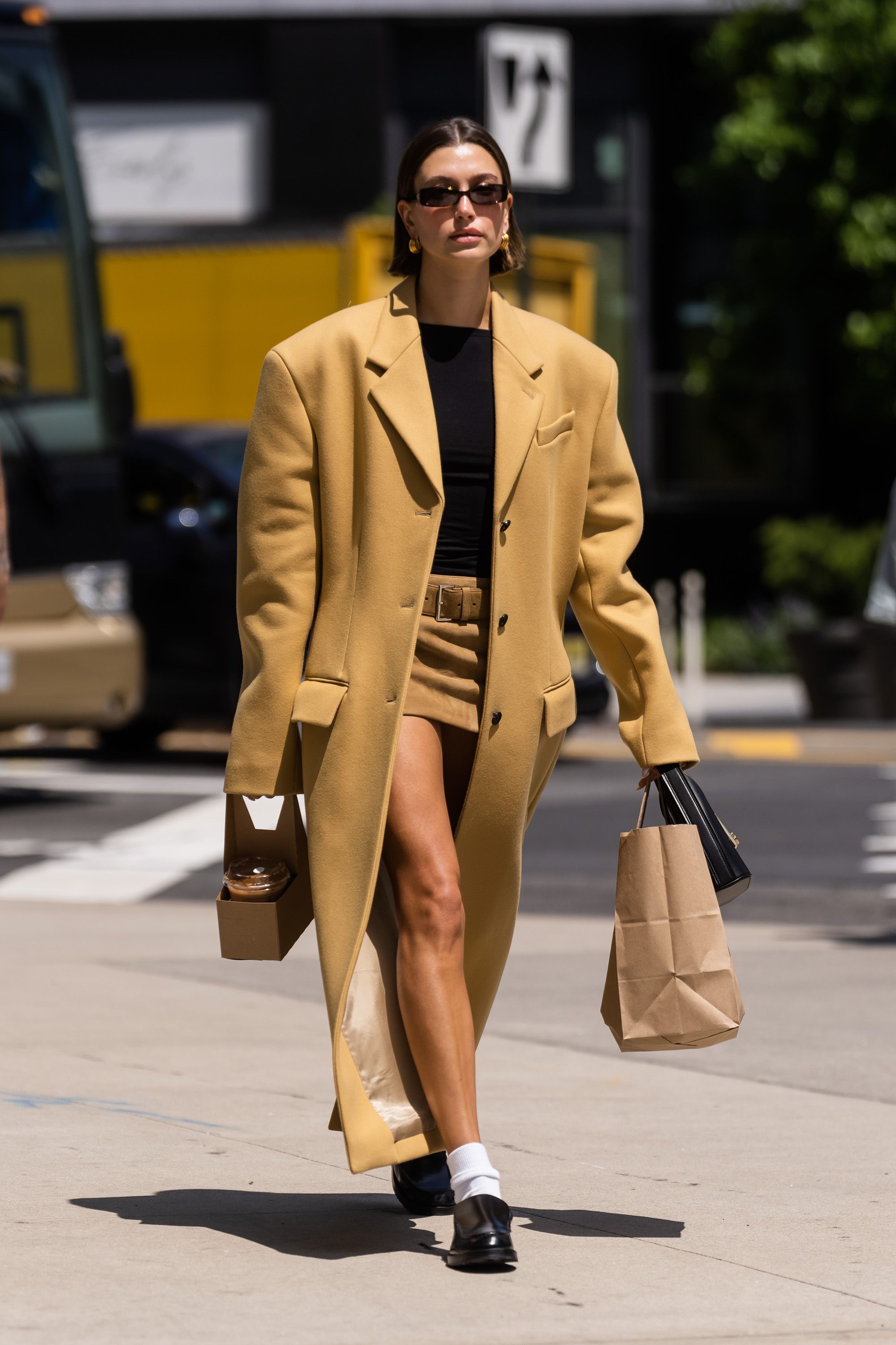 Hailey Bieber Paired a Barely-There LBD With Socks and Loafers