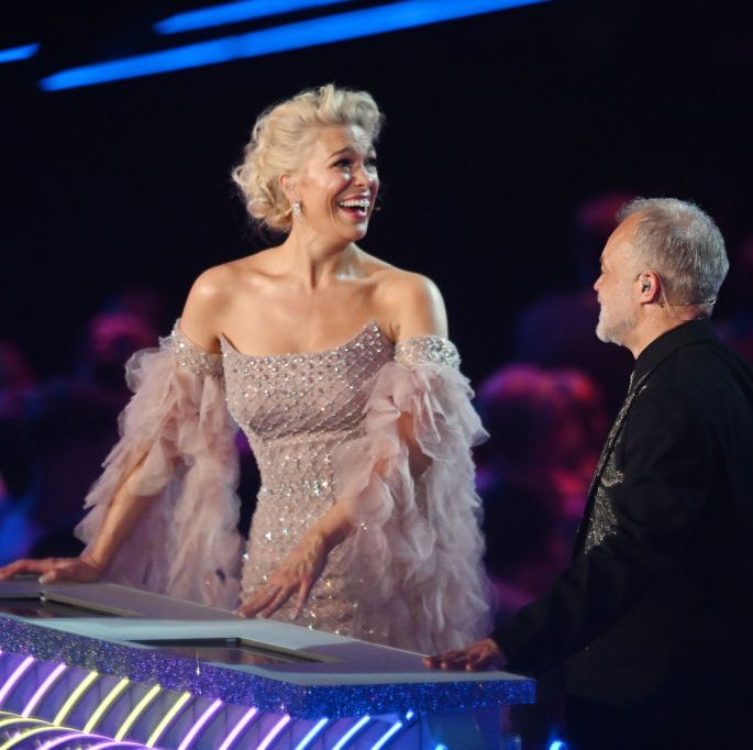 liverpool, england may 13 eurovision hosts hannah waddingham and graham on stage during the eurovision song contest 2023 grand final at ms bank arena on may 13, 2023 in liverpool, england photo by anthony devlingetty images