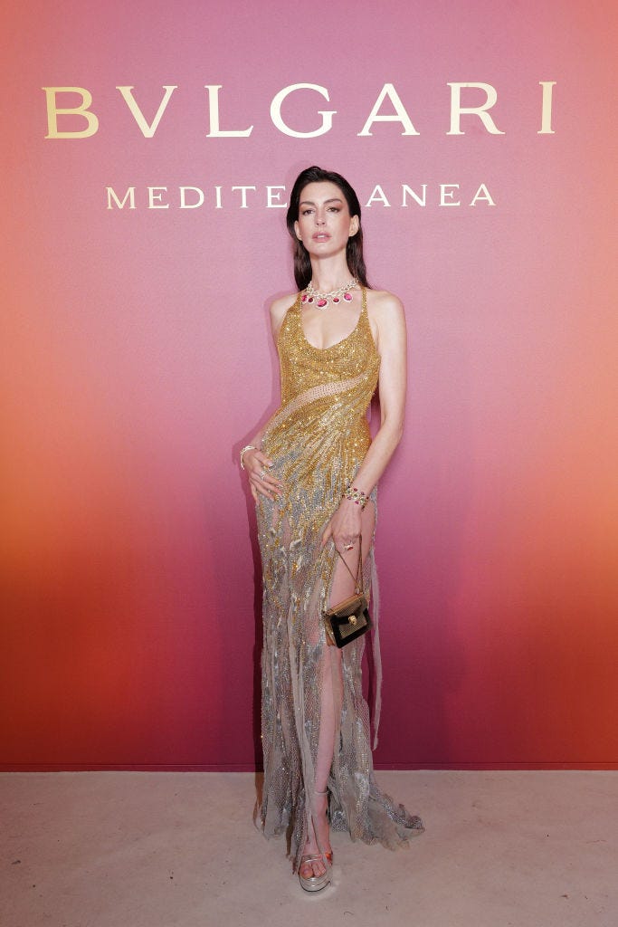 venice, italy may 16 anne hathaway attends the bulgari mediterranea high jewelry event at palazzo ducale on may 16, 2023 in venice photo by claudio laveniagetty images for bulgari