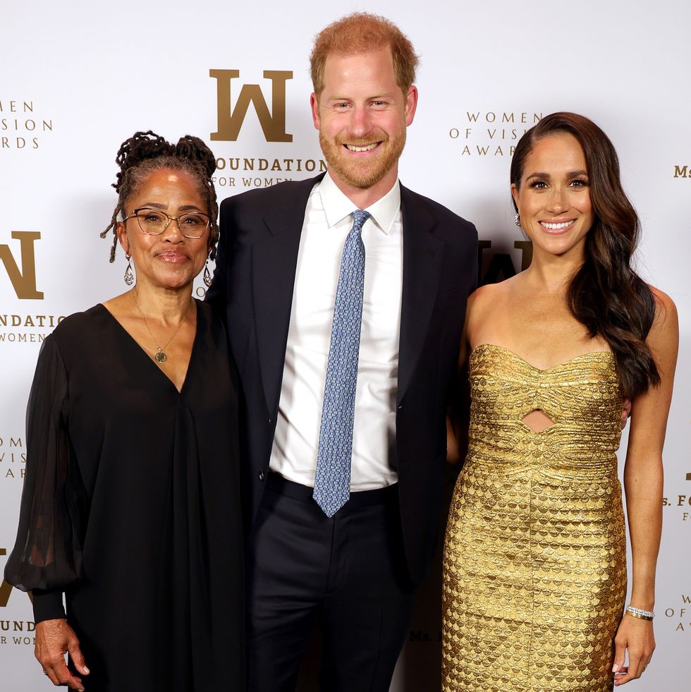 new york, new york may 16 l r doria ragland, prince harry, duke of sussex and meghan, the duchess of sussex attend the ms foundation women of vision awards celebrating generations of progress power at ziegfeld ballroom on may 16, 2023 in new york city photo by kevin mazurgetty images ms foundation for women