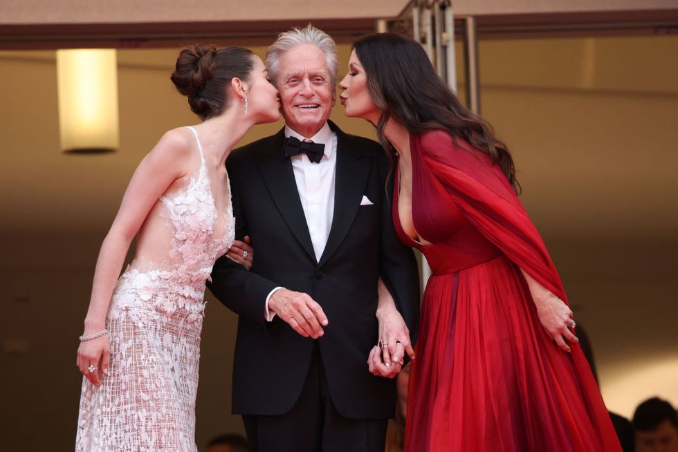cannes, france may 16 l r carys zeta douglas, michael douglas and catherine zeta jones attend the jeanne du barry screening opening ceremony red carpet at the 76th annual cannes film festival at palais des festivals on may 16, 2023 in cannes, france photo by daniele venturelliwireimage