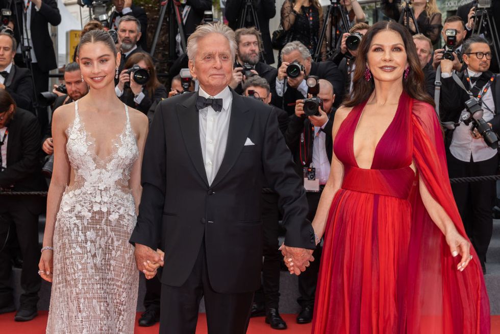 cannes, france may 16 l r carys zeta douglas, michael douglas and catherine zeta jones attend the jeanne du barry screening opening ceremony red carpet at the 76th annual cannes film festival at palais des festivals on may 16, 2023 in cannes, france photo by marc piaseckifilmmagic