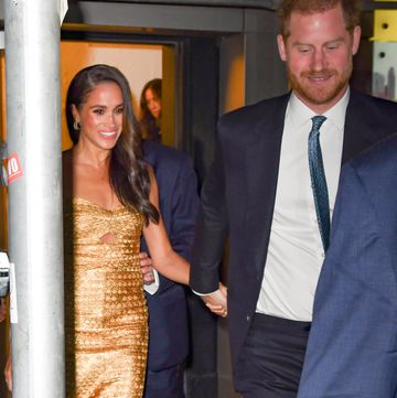 new york, new york may 16 meghan markle, duchess of sussex, and prince harry, duke of sussex leave the ziegfeld theatre on may 16, 2023 in new york city photo by james devaneygc images