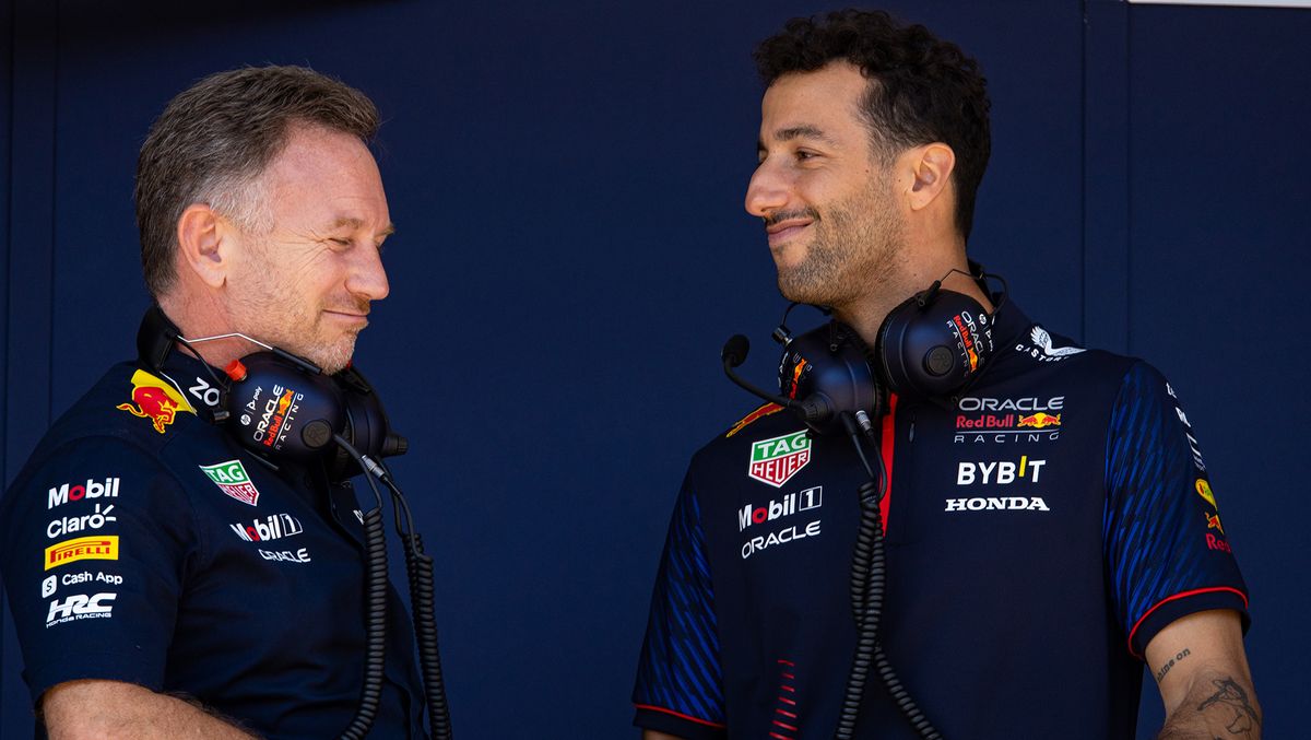 monte carlo, monaco may 27 red bull racing team principal christian horner chats with reserve driver daneil ricciardo during qualifying ahead of the f1 grand prix of monaco at circuit de monaco on may 27, 2023 in monte carlo, monaco photo by kym illmangetty images
