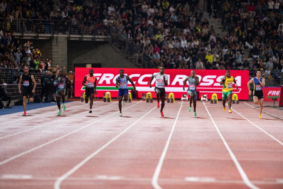 florence, italy june 02 samuele ceccarelli, ferdinand omanyala, trayvon bromell, marvin bracy williams, fred kerley, akani simbine, yohan blake and rohan browning competes 100m during the golden gala pietro mennea, part of the diamond league series on june 02, 2023 in florence, italy photo by alessandro levatigetty images