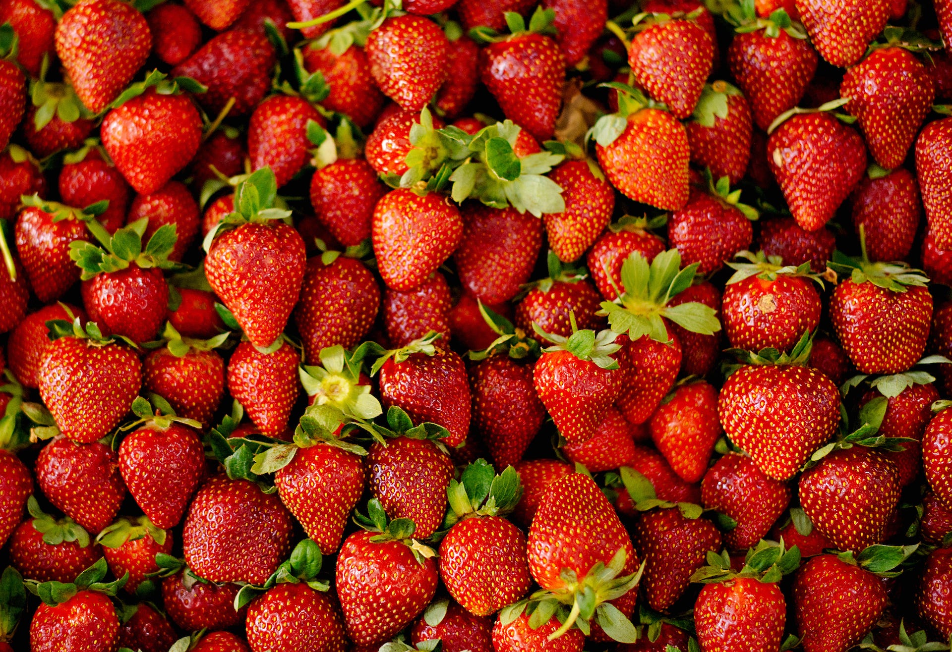 lots of fresh strawberries sold in the market