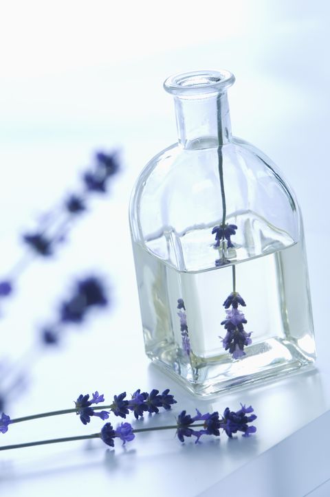 water, product, liquid, lavender, laboratory flask, glass, solution, bottle, flower,