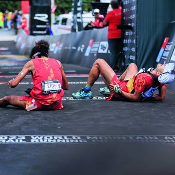 2023 World Mountain And Trail Running Championships innsbruck, austria june 08: athletes of spain react after crossing the finish line of the trail short competition during the 2023 world mountain and trail running championships on june 08, 2023 in innsbruck, austria. (photo by jan hetfleisch/getty images)