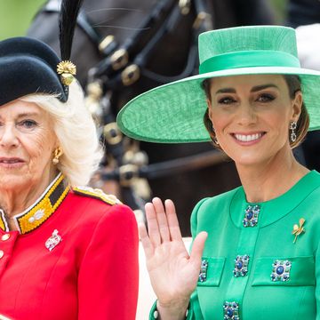 london, england june 17 catherine, princess of wales and queen camilla during trooping the colour on june 17, 2023 in london, england trooping the colour is a traditional parade held to mark the british sovereigns official birthday it will be the first trooping the colour held for king charles iii since he ascended to the throne photo by samir husseinwireimage