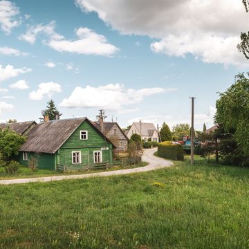 this is a photo of old houses on seduva, lithuania
