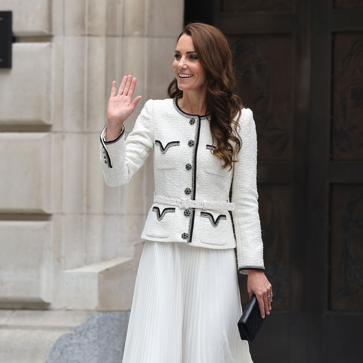 Kate Middleton Steps Out in a White Tweed Blazer and Maxi Skirt