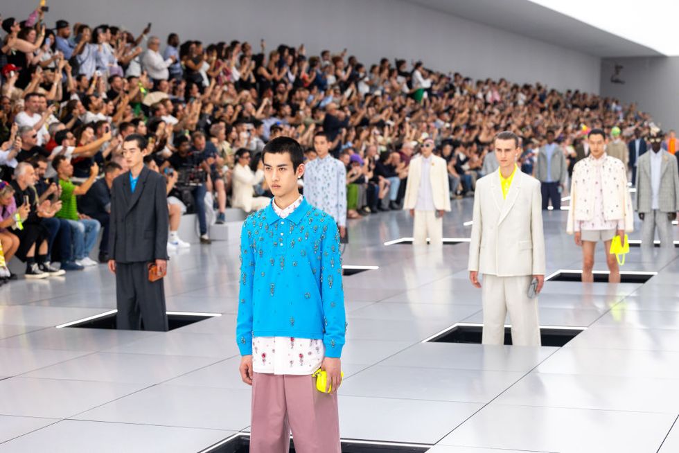 paris, france june 23 editorial use only for non editorial use please seek approval from fashion house a model walks the runway during the dior homme menswear springsummer 2024 show as part of paris fashion week on june 23, 2023 in paris, france photo by marc piaseckiwireimage