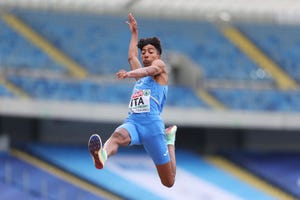 various cities, poland june 24 mattia furlani of italy competes in the mens long jump div 1 during day five of the european team championships 2023 at silesian stadium on june 24, 2023 in silesia, poland photo by dean mouhtaropoulosgetty images for european athletics