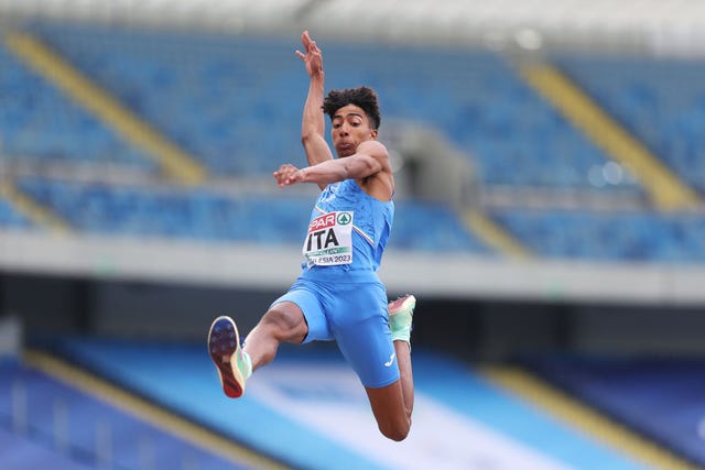 various cities, poland june 24 mattia furlani of italy competes in the mens long jump div 1 during day five of the european team championships 2023 at silesian stadium on june 24, 2023 in silesia, poland photo by dean mouhtaropoulosgetty images for european athletics