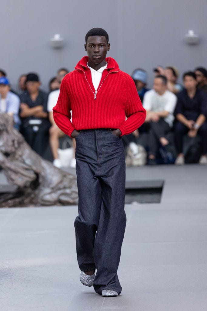 paris, france june 24: (editorial use only for non editorial use please seek approval from fashion house) a model walks the runway during the loewe menswear spring/summer 2024 show as part of paris fashion week on june 24, 2023 in paris, france. (photo by peter white/getty images)