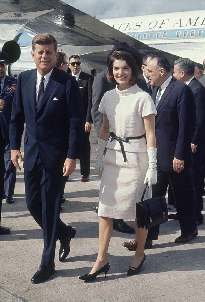 us president john f kennedy 1917   1963 and first lady jacqueline kennedy 1929   1994 arriving at san antonio airport during a campaign tour of texas, 21st november 1963 the president was assassinated in dallas the following day photo by art rickerbythe life picture collection via getty images