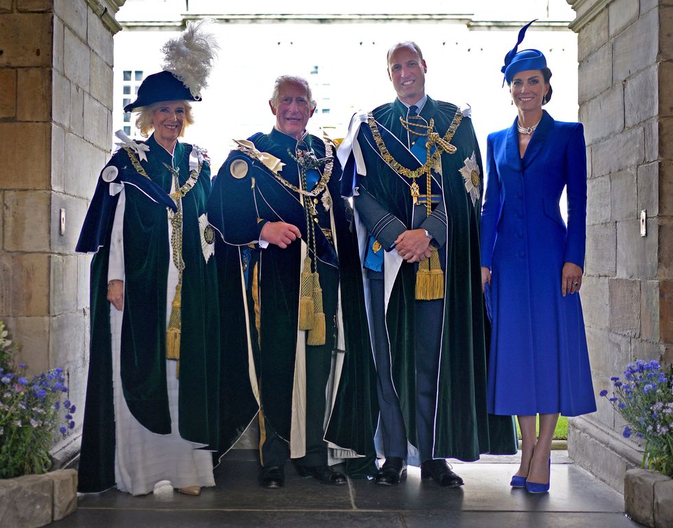 l r britains queen camilla, britains king charles iii, britains prince william, prince of wales and britains catherine, princess of wales pose for a photograph after watching a fly past by the british royal air forces raf aerobatic team, the red arrows, from the palace of holyroodhouse, in edinburgh on july 5, 2023, following a national service of thanksgiving and dedication scotland on wednesday marked the coronation of king charles iii and queen camilla during a national service of thanksgiving and dedication where the the king was presented with the honours of scotland photo by yui mok pool afp photo by yui mokpoolafp via getty images