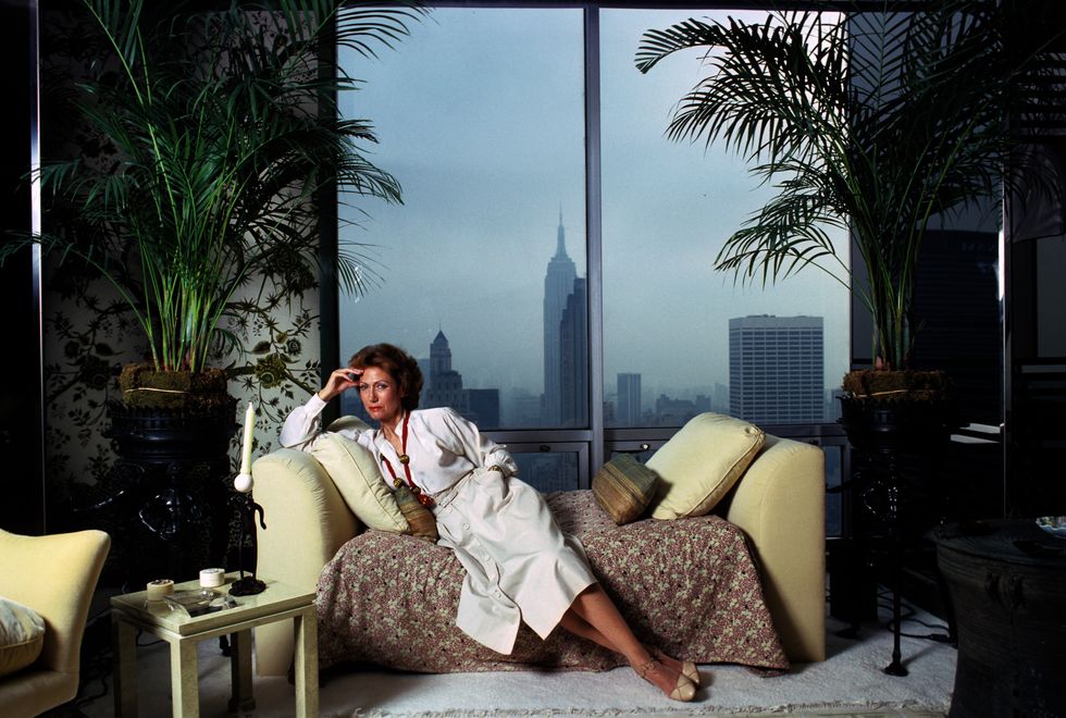 portrait of french born businesswoman helene rochas 1927   2011, president of marcel rochas perfume and fashion house, as she poses in her elaborately decorated apartment, new york, new york, june 1979 photo by susan woodgetty images