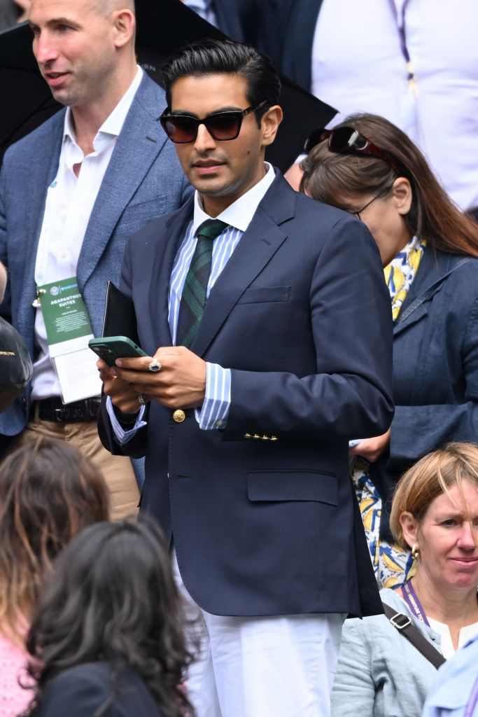 london, england july 03 rahi chadda watching pedro cachín v novak djokovic on day one of the wimbledon tennis championships at the all england lawn tennis and croquet club on july 03, 2023 in london, england photo by karwai tangwireimage