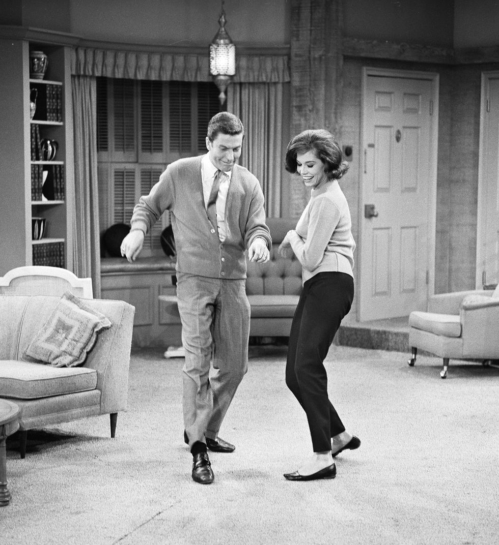 los angeles december 11 the dick van dyke show episode ray murdocks x ray featuring from left dick van dyke as rob petrie and mary tyler moore as laura petrie image dated december 11, 1962 photo by cbs via getty images