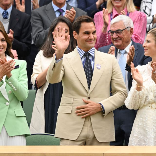 london, england july 04 l r catherine, princess of wales, roger federer and mirka federer court side on day two of the wimbledon tennis championships at the all england lawn tennis and croquet club on july 04, 2023 in london, england photo by karwai tangwireimage