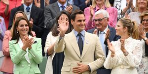 london, england july 04 l r catherine, princess of wales, roger federer and mirka federer court side on day two of the wimbledon tennis championships at the all england lawn tennis and croquet club on july 04, 2023 in london, england photo by karwai tangwireimage