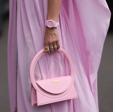 paris, france july 04 palina kozyrava seen wearing natkina jewelry, silver diamond earrings, rings, leonard paris pink chiffon long maxi dress with long cape, jacquemus le sac pink round bag, maurice lacroix pinkwhite watch, prada silver metallic plateau and platform high heels outside alexis mabille haute couture fallwinter 20232024 show as part of paris fashion week on july 04, 2023 in paris, france photo by jeremy moellergetty images