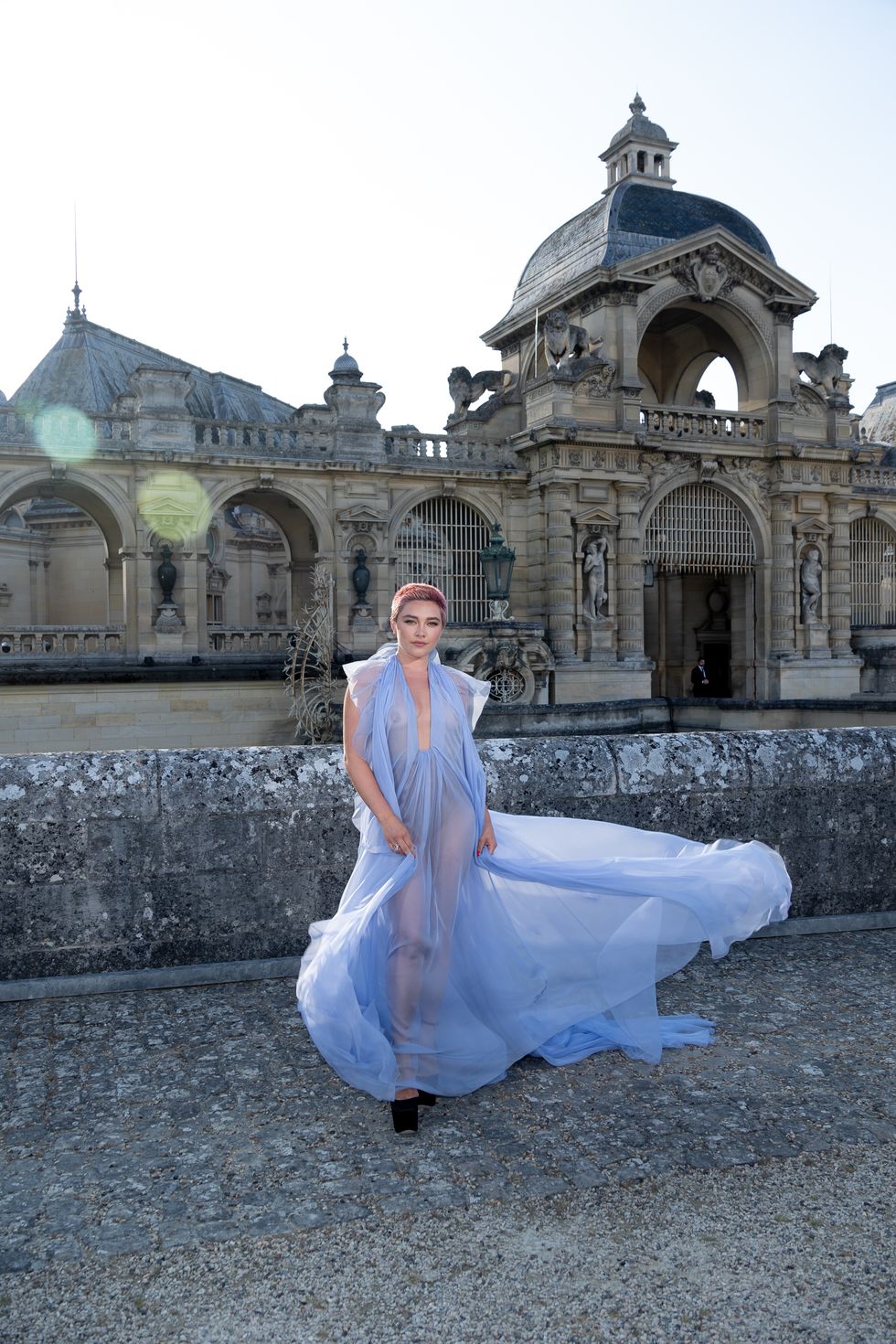chantilly, france july 05 editorial use only for non editorial use please seek approval from fashion house editors note image contains nudity florence pugh attends the valentino haute couture fallwinter 20232024 show as part of paris fashion week at chateau de chantilly on july 05, 2023 in chantilly, france photo by marc piaseckiwireimage