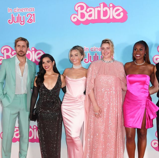 london, england july 12 l to r ryan gosling, america ferrera, margot robbie, greta gerwig, issa rae, simu liu and will ferrell attend the european premiere of barbie at cineworld leicester square on july 12, 2023 in london, england photo by jed cullendave benettwireimage