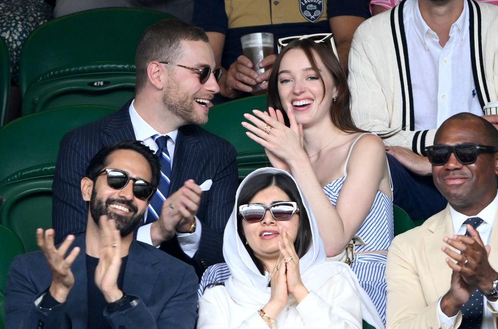 london, england july 09 cameron fuller and phoebe dynevor attend day seven of the wimbledon tennis championships at the all england lawn tennis and croquet club on july 09, 2023 in london, england photo by karwai tangwireimage