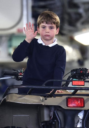 britains prince louis of wales waves as he sits inside a vehicle on a c17 plane during a visit to the air tattoo at raf fairford on july 14, 2023 in fairford, central england photo by chris jackson pool afp photo by chris jacksonpoolafp via getty images