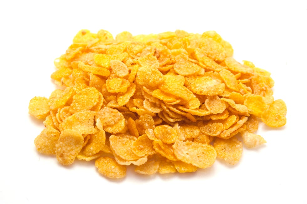 corn flakes pile on white