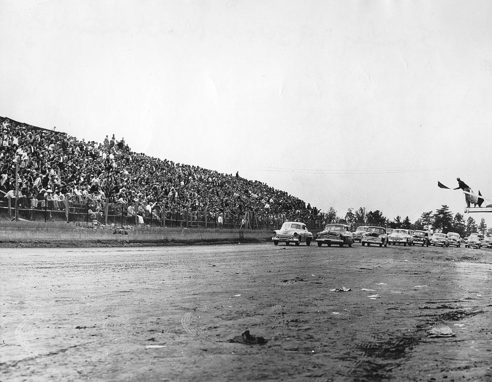 north wilkesboro, nc — october 16, 1949 the start of the first nascar cup race to be held at north wilkesboro speedway the race was called the “wilkes 200,” and ken wagner started from the pole in a 1949 lincoln outside of wagner is curtis turner in a 1949 oldsmobile lee petty started third in a 1949 plymouth bob flock went on to win the event photo by isc images archives via getty images