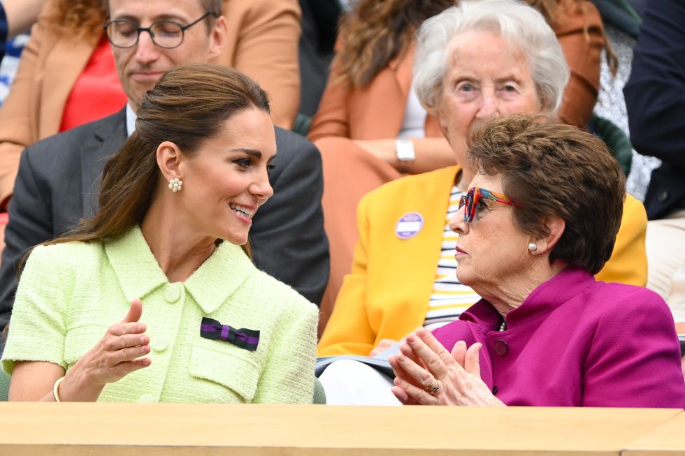 london, england july 15 catherine, duchess of cambridge and billie jean king attend day thirteen of the wimbledon tennis championships at all england lawn tennis and croquet club on july 15, 2023 in london, england photo by karwai tangwireimage