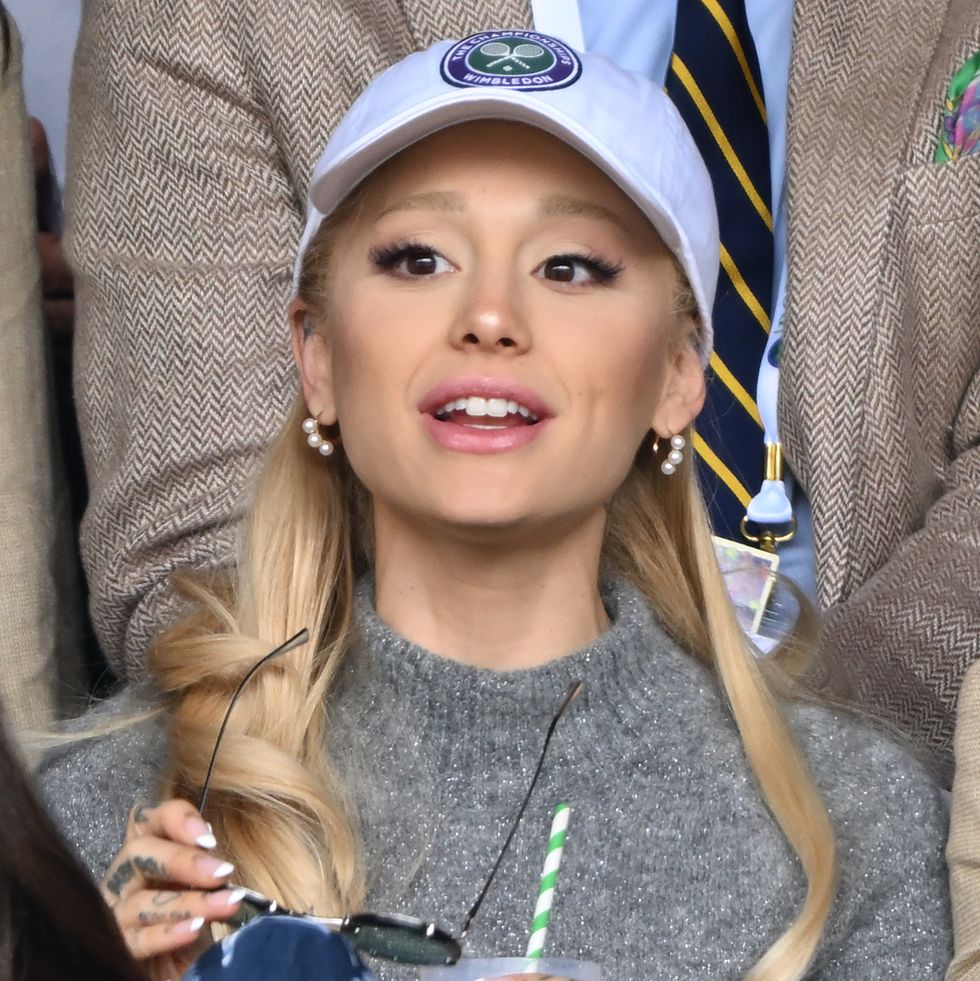 london, england july 16 ariana grande watches carlos alcaraz vs novak djokovic in the wimbledon 2023 mens final on centre court during day fourteen of the wimbledon tennis championships at all england lawn tennis and croquet club on july 16, 2023 in london, england photo by karwai tangwireimage