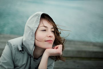 Woman portrait, windy Wellington