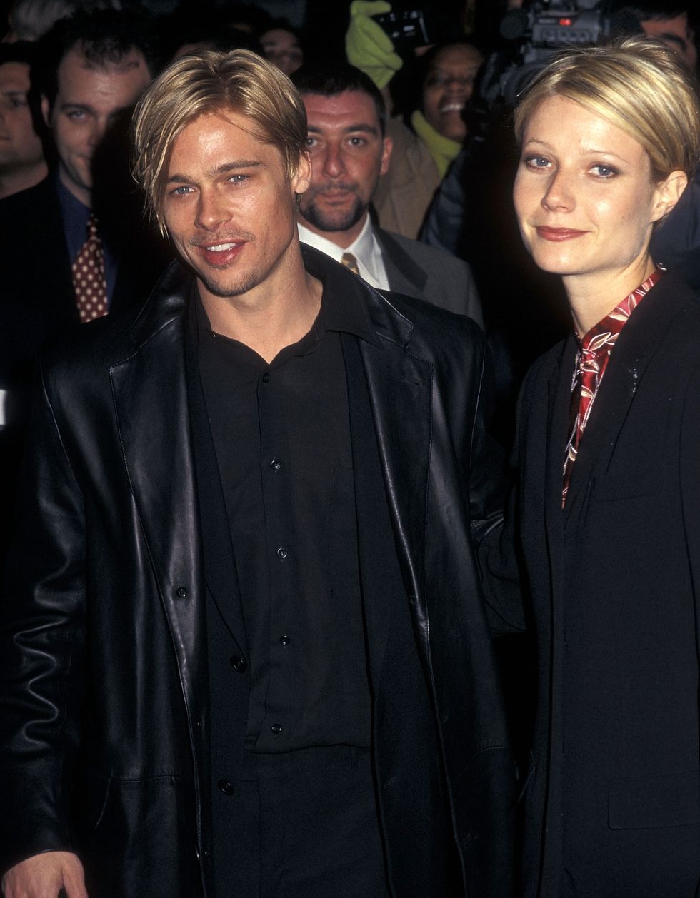 actor brad pitt and actress gwyneth paltrow attend the devils own new york city premiere on march 13, 1997 at city cinemas cinema 1 in new york city photo by ron galellaron galella collection via getty images
