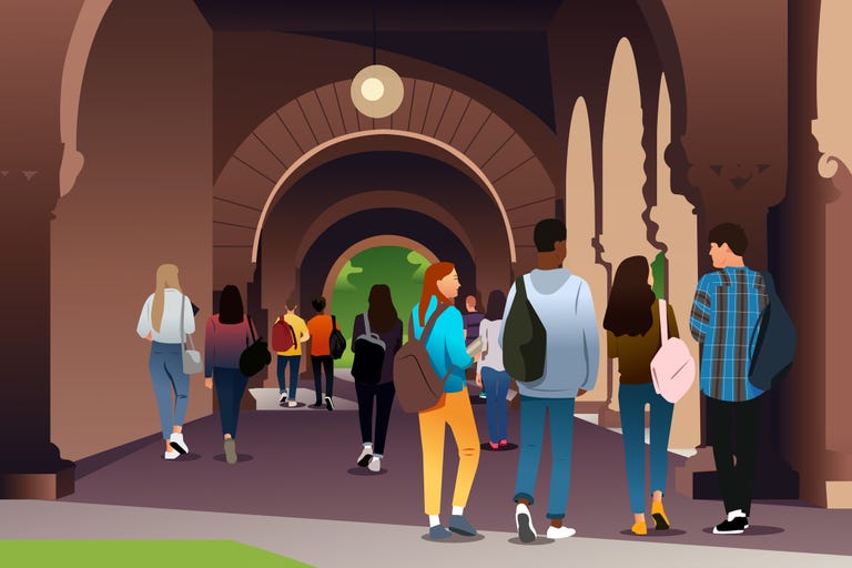 a vector illustration of college students in campus