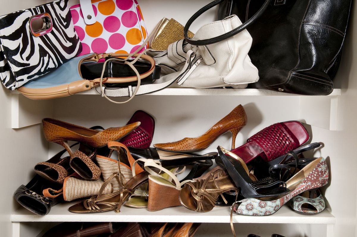 Footwear, Shoe, Closet, Room, Shoe store, High heels, Athletic shoe, Shoe organizer, Collection, Shelf, 
