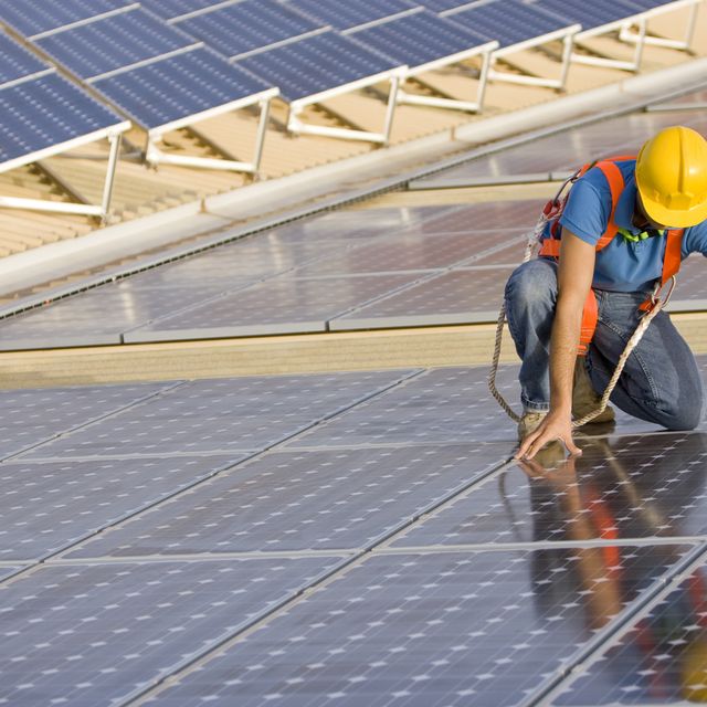 Solar panel, Roof, Technology, Solar power, Line, Solar energy, Headgear, Floor, Window, Composite material, 