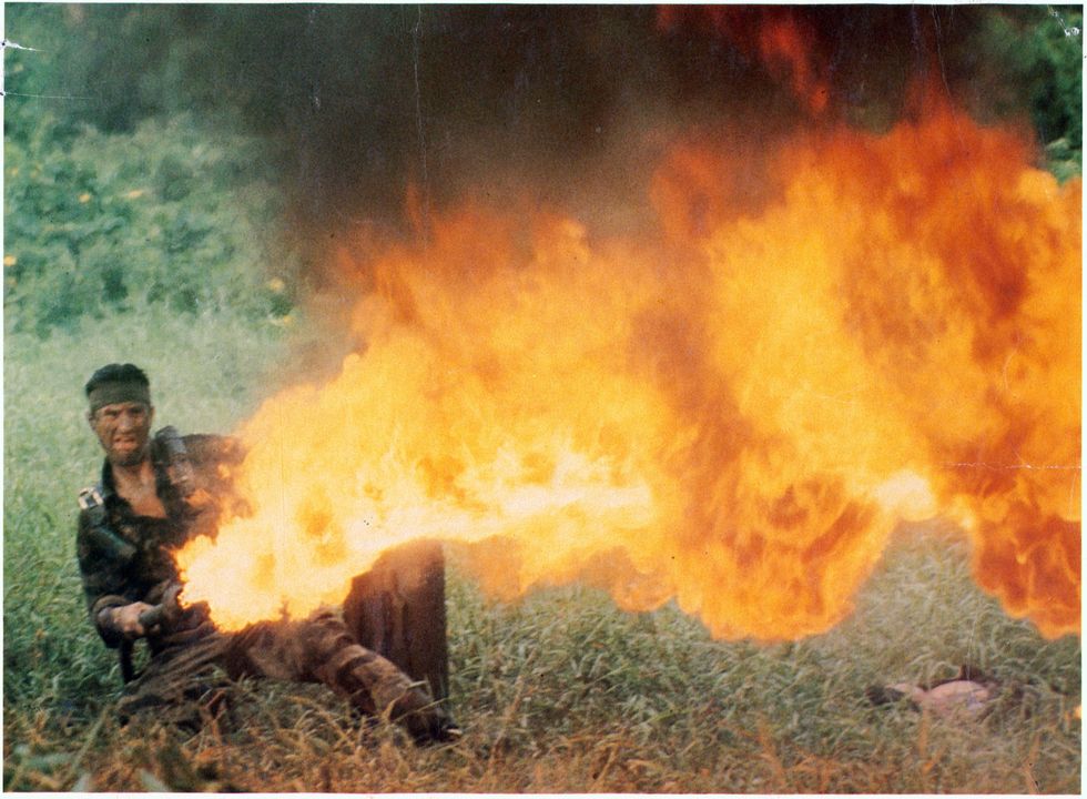robert de niro with flame thrower in a scene from the film the deer hunter, 1978 photo by universalgetty images