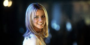 britney spears smiling as she looks back in a scene from the film crossroads, 2002 photo by paramountgetty images