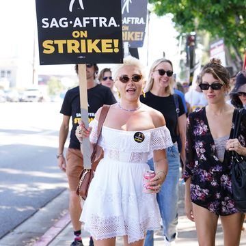 los angeles, ca august 15 florence pugh l walks the picket line in support of the sag aftra and wga strike at disney studios on august 15, 2023 in burbank, california photo by hollywood to youstar maxgc images