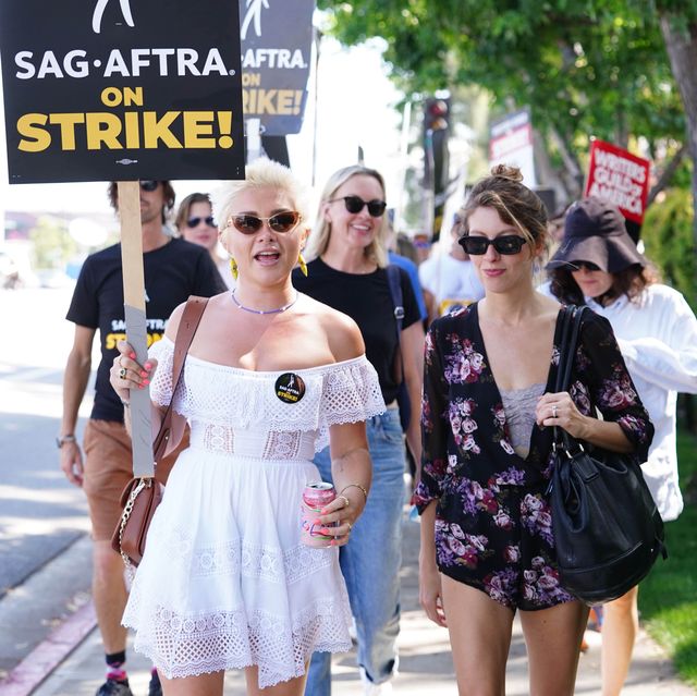 los angeles, ca august 15 florence pugh walks the picket line in support of the sag aftra and wga strike at disney studios on august 15, 2023 in burbank, california photo by hollywood to youstar maxgc images local caption florence pugh