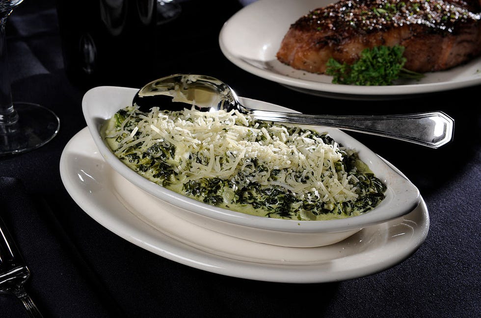 creamed spinach side dish and steak at sullivans steakhouse