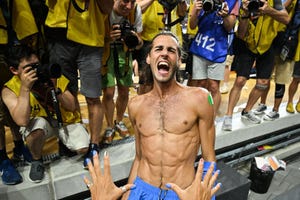 italys gianmarco tamberi celebrates winning the mens high jump final during the world athletics championships at the national athletics centre in budapest on august 22, 2023 photo by andrej isakovic afp photo by andrej isakovicafp via getty images