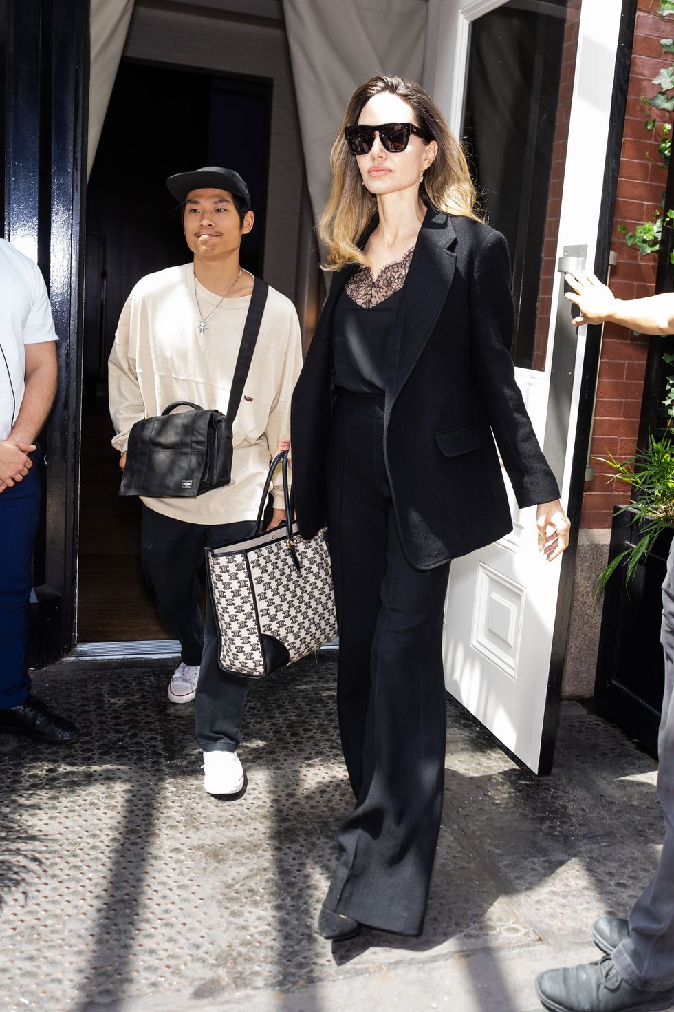 Angelina Jolie Is Chic in a Black Lacy Top While Out With Son Pax