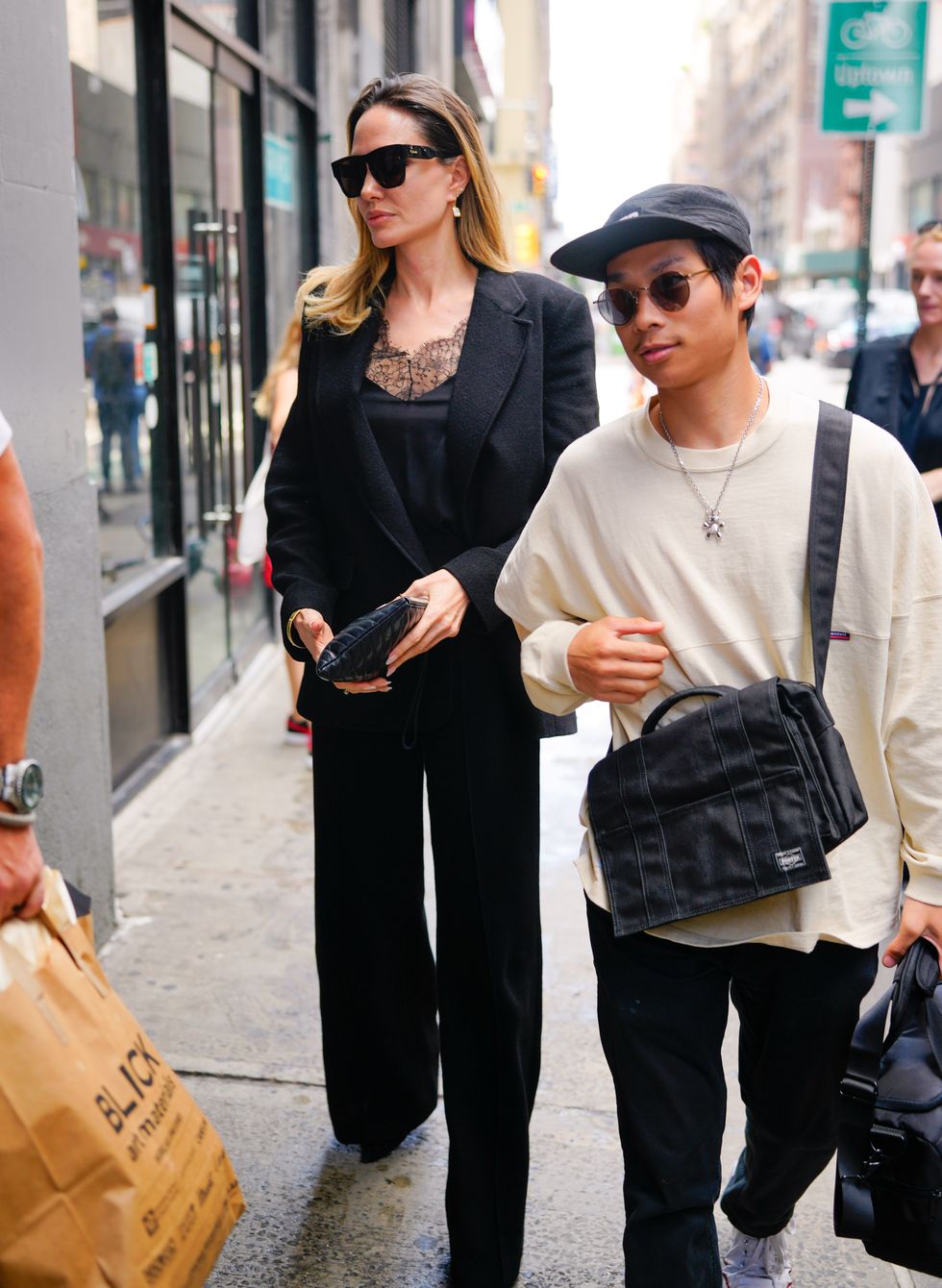 new york, new york august 16 angelina jolie and pax pitt jolie are seen on august 16, 2023 in new york city photo by gothamgc images