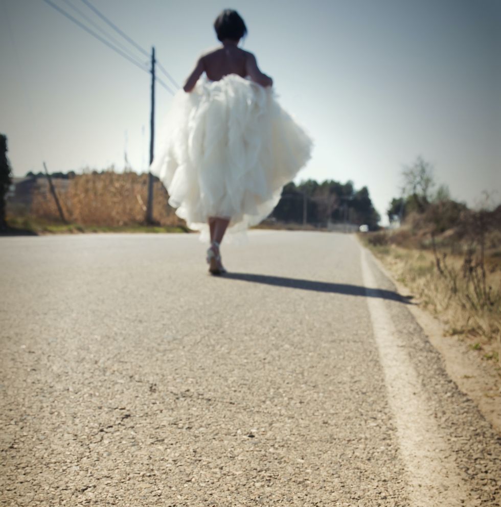 bride running away