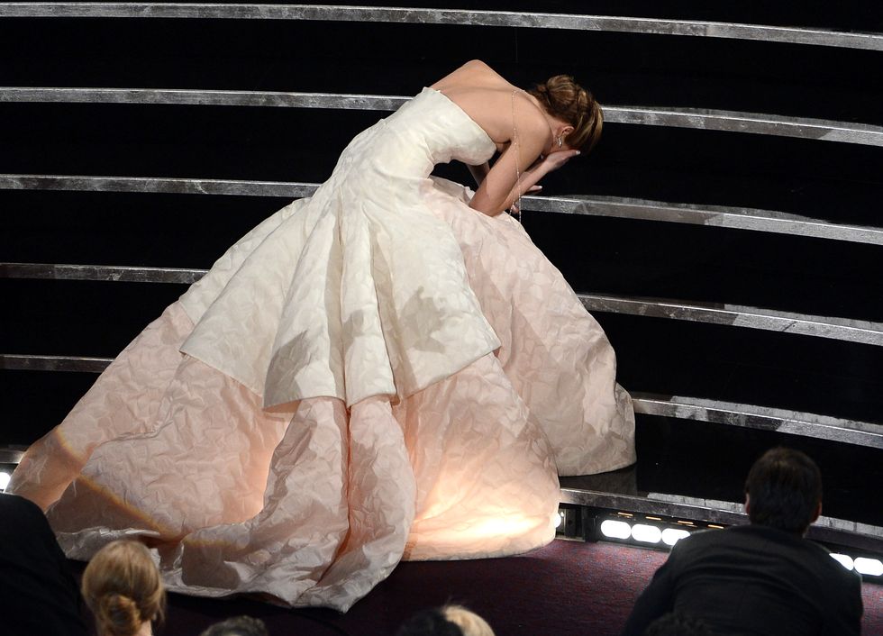hollywood, ca february 24 actress jennifer lawrence reacts after winning the best actress award for silver linings playbook during the oscars held at the dolby theatre on february 24, 2013 in hollywood, california photo by kevin wintergetty images